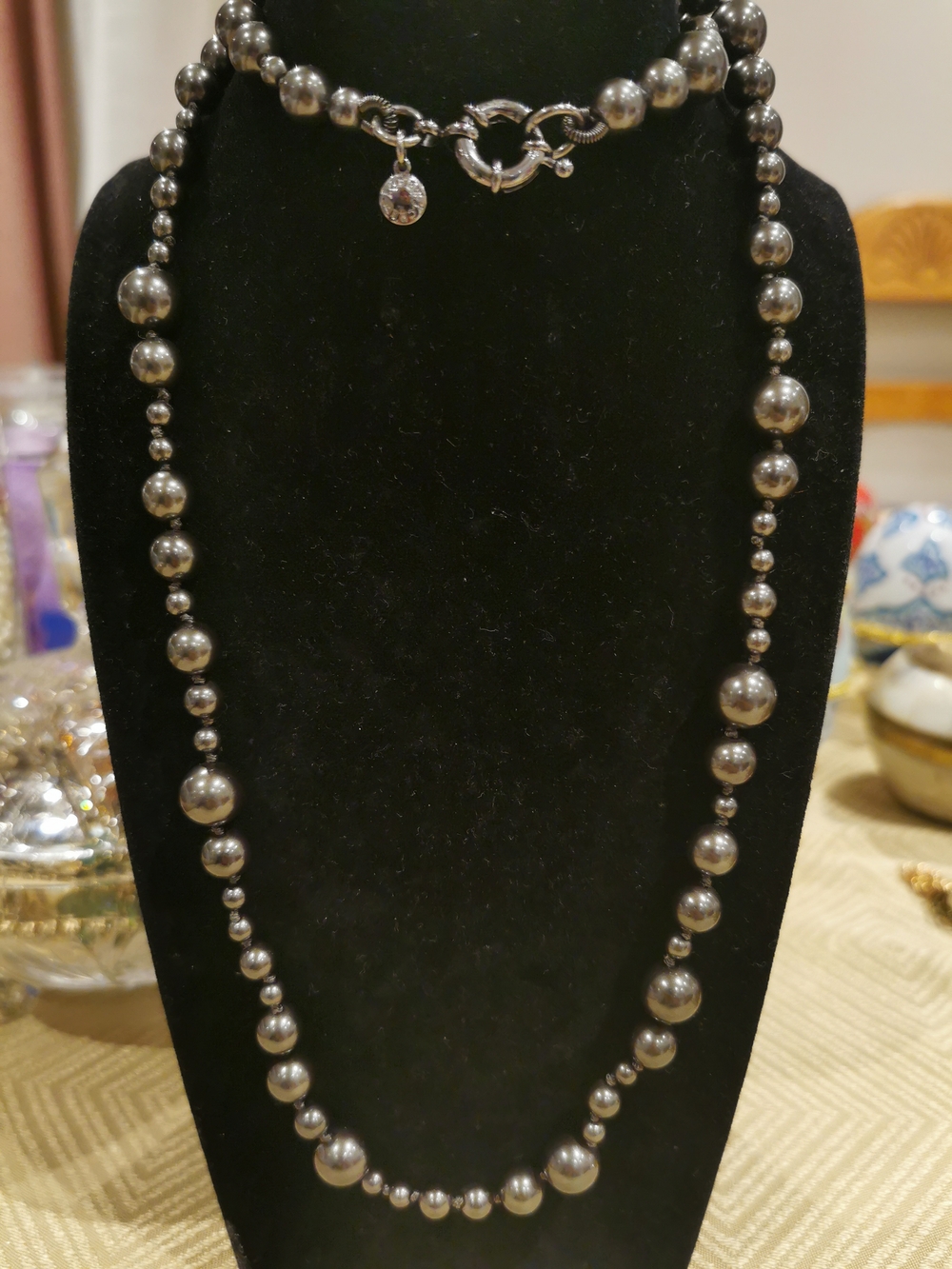 J.Crew Charcoal Dark Gray Faux Glass Pearl Station Necklace